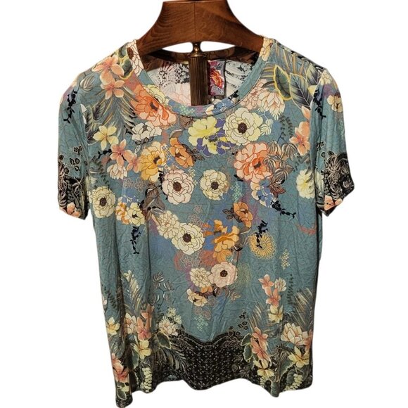 Johnny Was Millay Floral Print Crew Neck Short Sleeve Bamboo Knit T-Shirt SZ XL - Picture 2 of 7